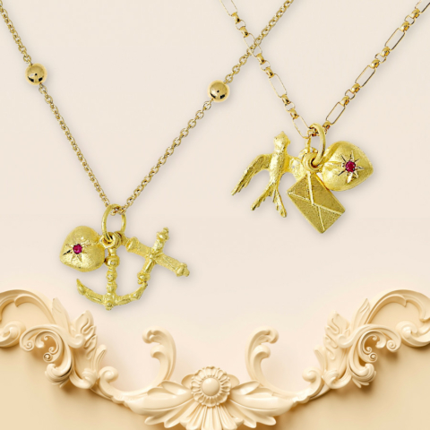 Anhänger Glaube Liebe Hoffnung in Gold mit pink Saphir