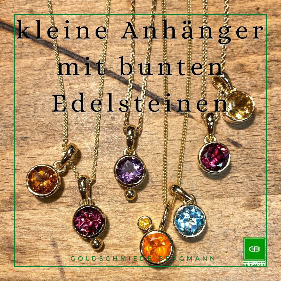 kleine Gold-Anhänger mit bunten Edelsteinen - Goldschmiede