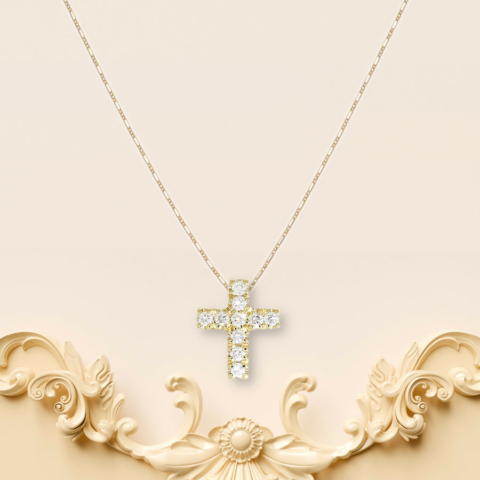 kleiner Kreuz-Anhänger mit Brillanten in Gelbgold