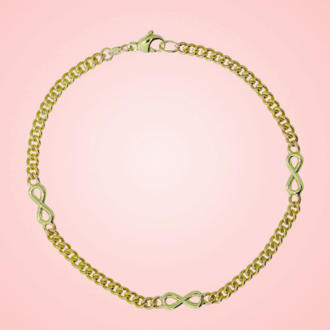 Armband Panzerkettenmuster in 585 Gelbgold mit 3 Unendlich-Zeichen