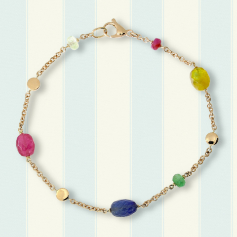 Armband Rotgold mit Saphiren, Rubinen und Smaragden