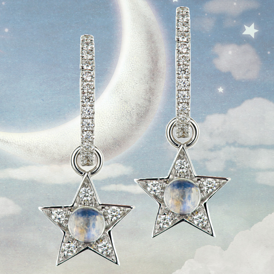 Creolen Brillanten, Einhänger Brillant-Sterne mit Mondsteinen