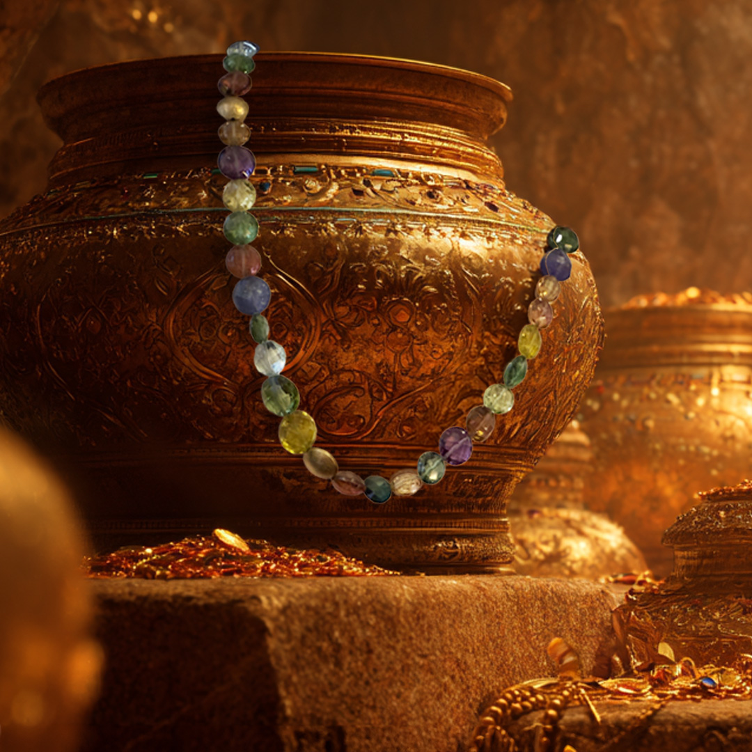 Kette-Edelsteine-farbig-bunt-Goldschmiede Bergmann-Hamburg Kette aus facettierten Turmalinen, Peridot, Tansanit, Aquamarin und Amethyst mit Gold-Elementen