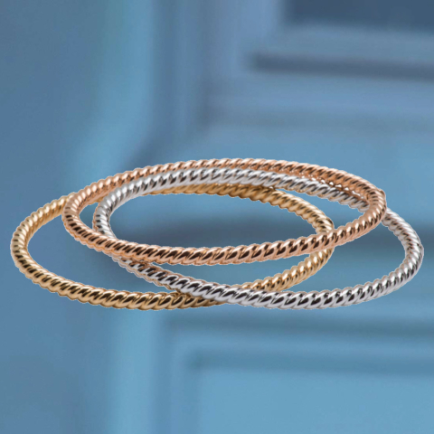 Armreifen gekordelt in Rotgold, Weissgold, Gelbgold