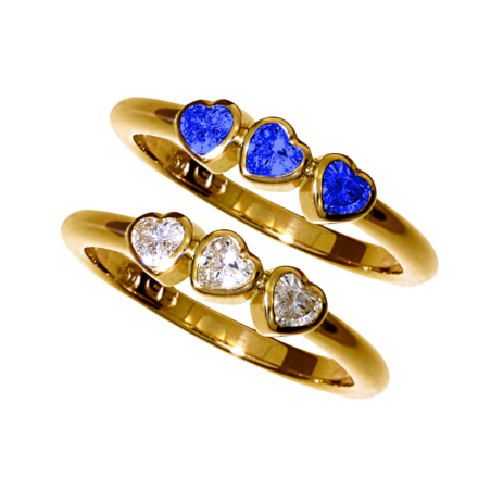 Ringe mit Brillant-Herzen oder Saphir-Herzen in Gelbgold gefasst