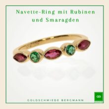 Ring mit Rubinen im Navette-Schliff und runden Smaragden