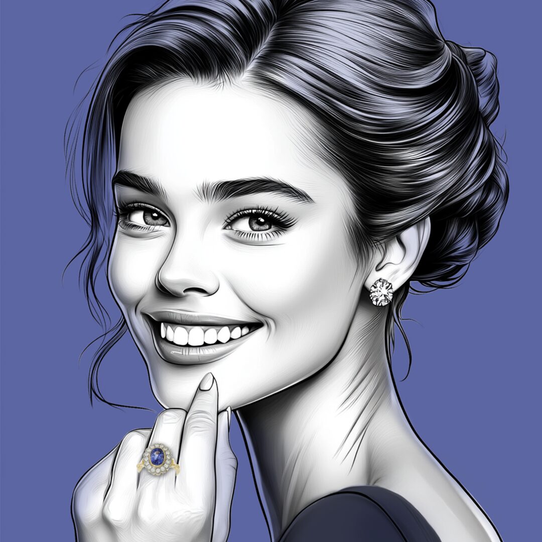 Ring Saphir Brillantkranz Goldschmiede Bergmann Hamburg Ring im antiken Stil mit einem Saphir in einem Kranz aus Brillanten