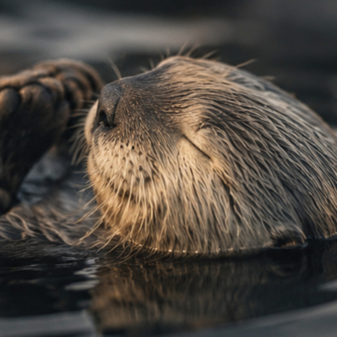 Fischotter schlafend im wasser