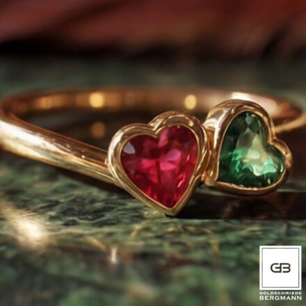 Ring, 750 Gold im Toi et Moi Stil mit Rubin und Smaragd Herz