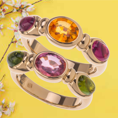 Ring rosa Safir grüne Turmaline Ring gelber Safir rote Turmaline
