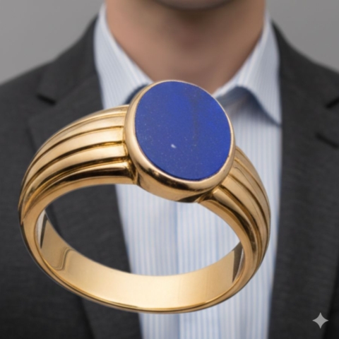 moderner Herren-Siegelring in Gelbgold mit Lapis Lazuli