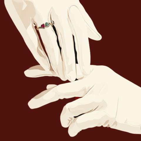 Ring, 750 Gold im Toi et Moi Stil mit Rubin und Smaragd Herz