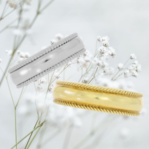 Trauringe im Vintage-Stil verziert in 750 Gelbgold und Weissgold