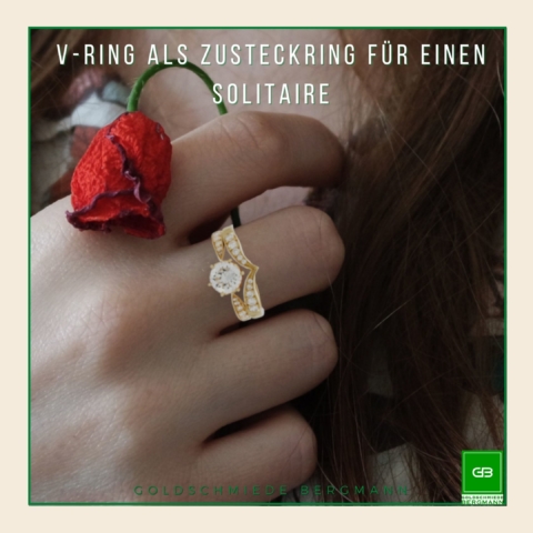 V-Ring mit Brillanten passend zu einem Solitaire in Rosegold