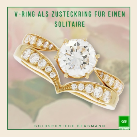 V-Ring mit Brillanten passend zu einem Solitaire in Rosegold