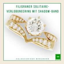 zarter Verlobungsring Solitaire in Rosegold mit geschwungenem Shadowband Trauring