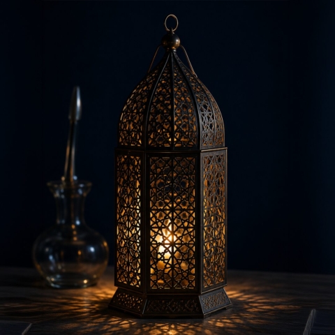 Bild KI generiert orientalische Nacht mit verzierter Lampe