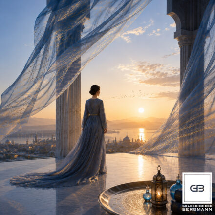 Ki generiertes Bild einer Frau, die in die aufgehende Sonne schaut